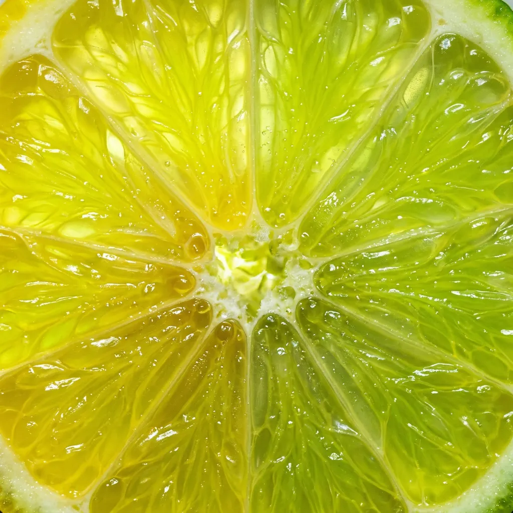 Backlit cross-section of yuzu and lime citrus